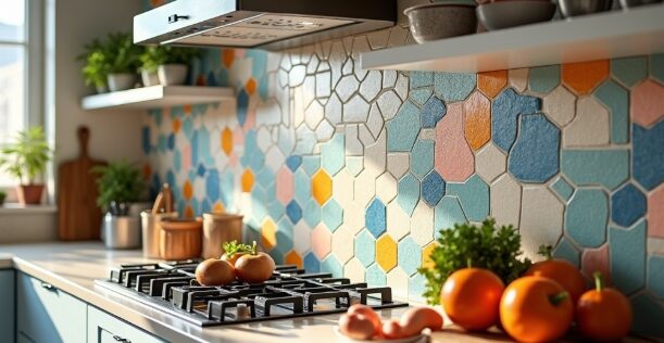 Bright blues, greens, and yellows can make your kitchen feel lively