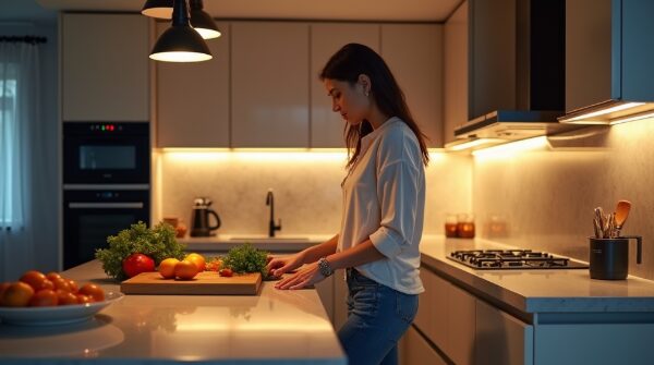 A well-lit kitchen can make cooking fun. Kitchen lighting design.

