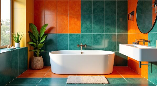 These colors can make a bathroom feel more inviting and personal.  bathroom tile design trends